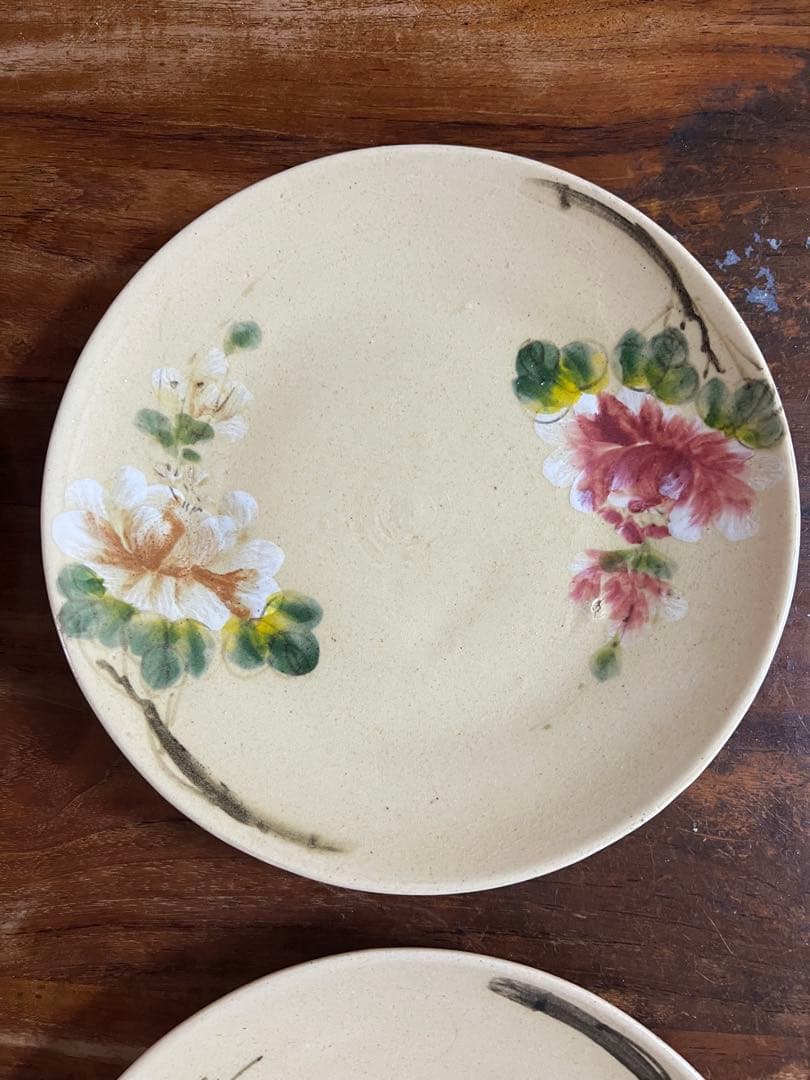 ベトナム　 ソンベ焼き　花柄皿 5枚セット 約21.5cm