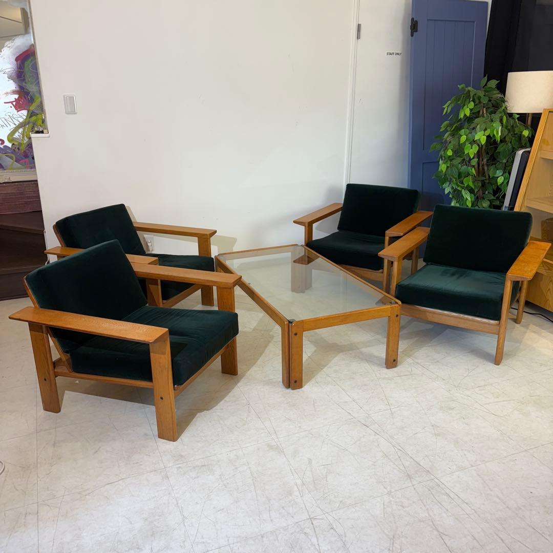 コスガ　セット　ダイニングセット　1人用ソファ　ベロアソファ　ガラステーブル