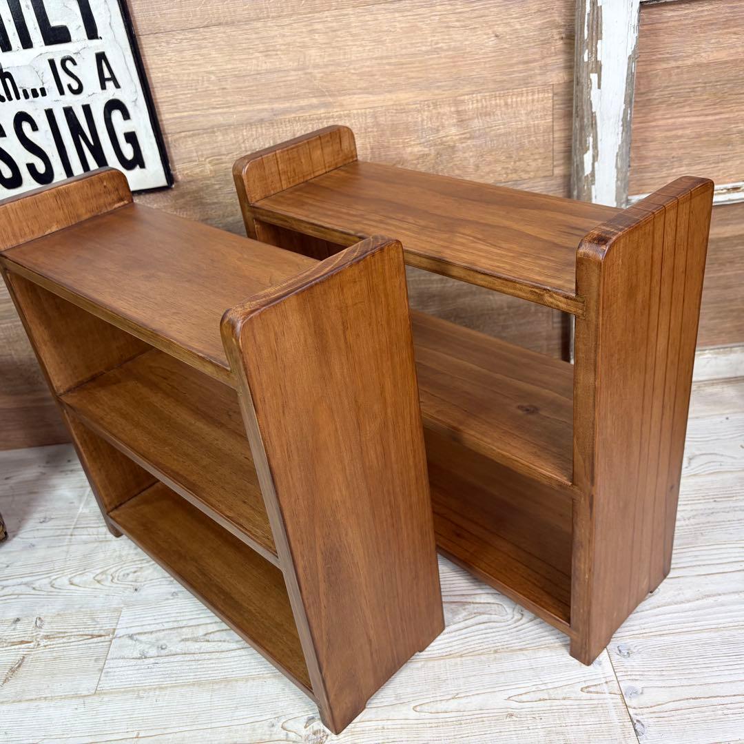 カントリー北欧調パイン材ラック三段2点セット木製収納家具シェフル飾り棚松材無垢材