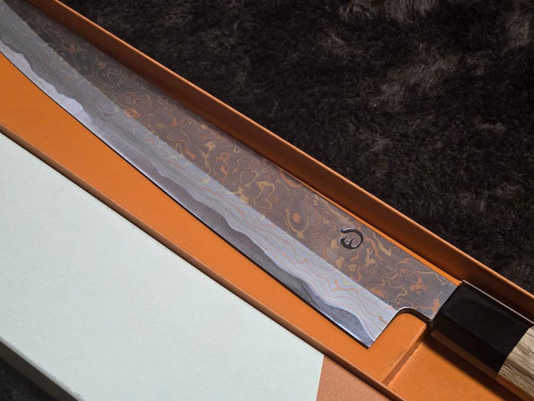 日野浦 睦 有色ダマスカス 筋引 包丁 ９寸 未使用品