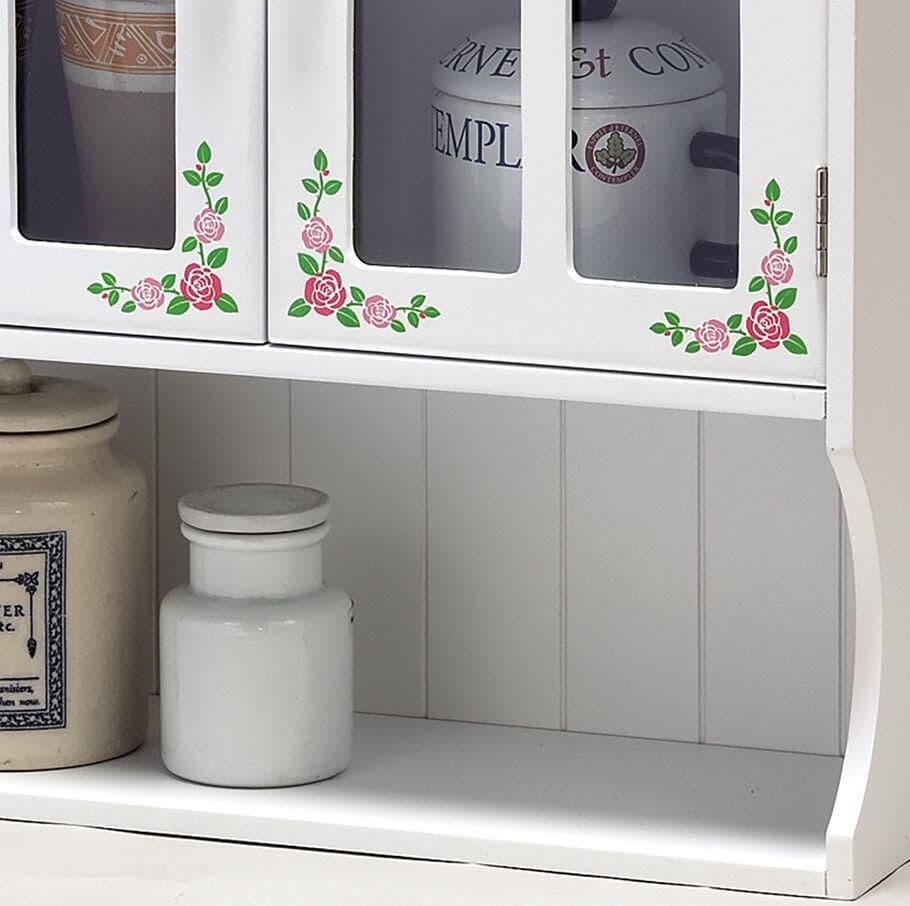花柄キッチン収納上置きラック 2枚扉　薔薇柄