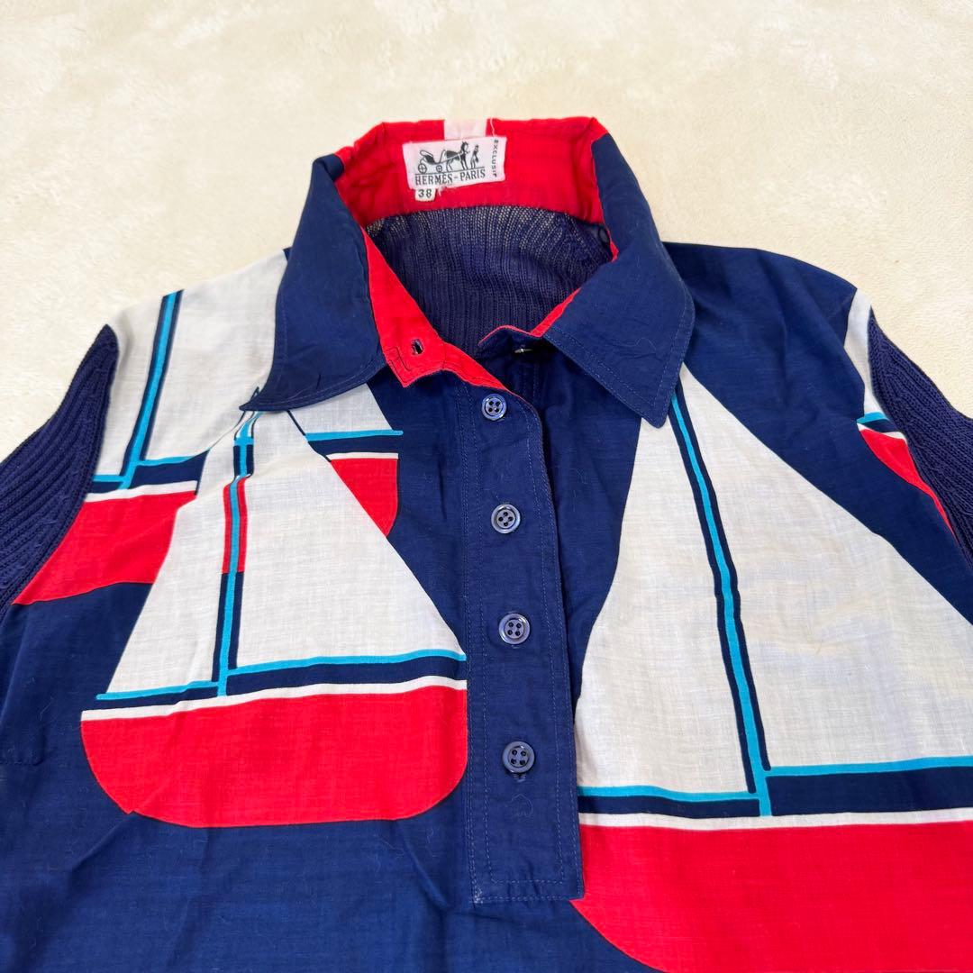 HERMES エルメス　ニット　コットン　ポロシャツ　ネイビー　サイズ38