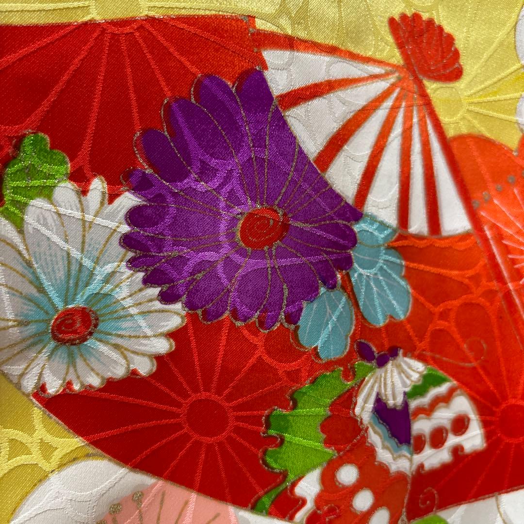 七五三　着物セット　7歳　5歳　レモンイエロー　黄色　キュート　ポップ　個性的