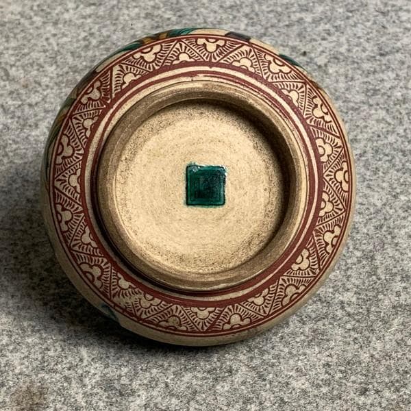 九谷焼青手角福菊に小鳥図油壺 [B28383]