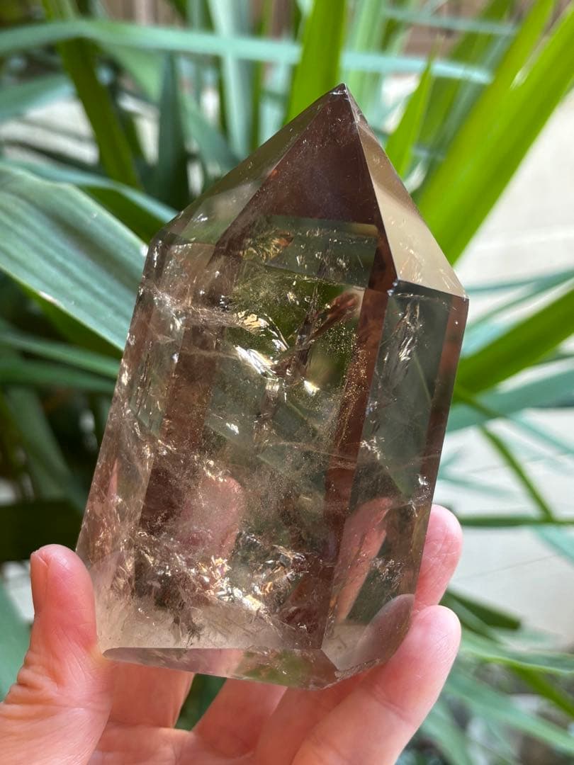 スモーキークォーツ　ポイント　六角柱　太め　725g レインボー　透明度　美麗