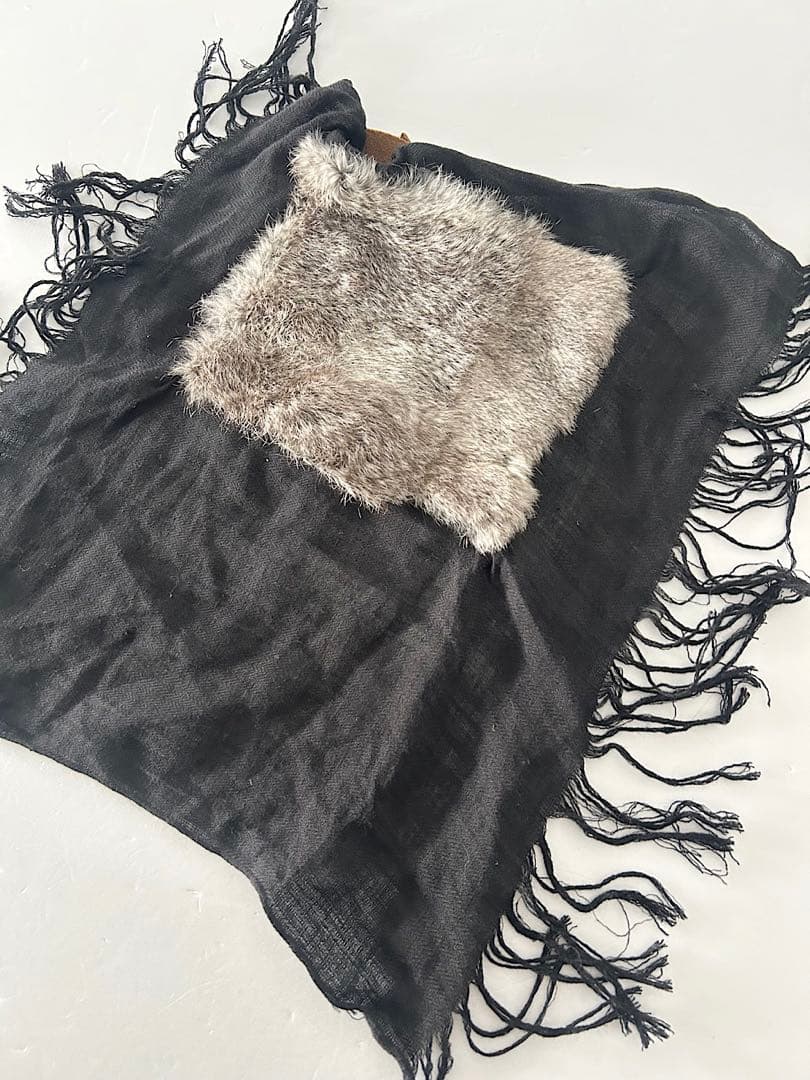 【美品】ebagos　ラビットファー付きカバー　被せ布　カゴバッグ