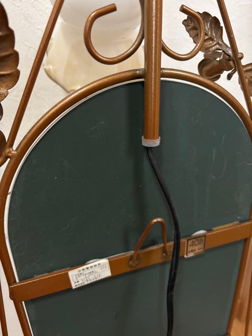 アンティーク調 照明付き ウォールミラー アイアンフレーム