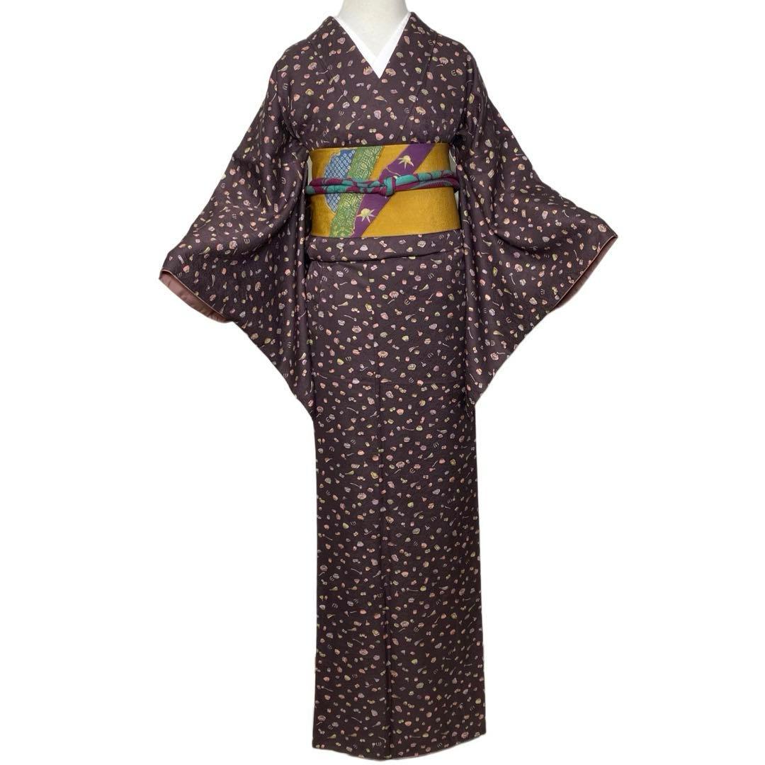 ¨̮⃝ 身丈165 上質 縮緬 茶道道具 お茶目な小紋 kimono