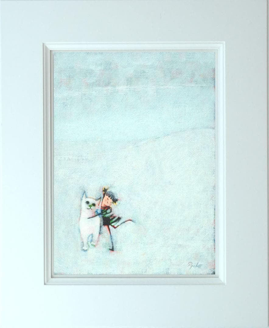油絵 菅家令子 絵 絵画インテリア 額付(黒) F3-091918 子猫と女の子