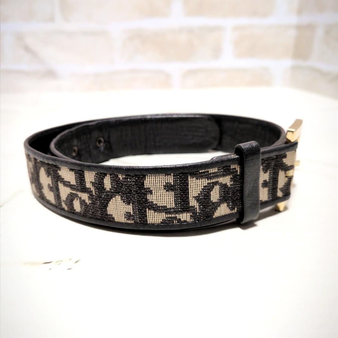 ★OLD DIOR【ディオール】トロッター柄 キャンバス 切替 レザーベルト希少