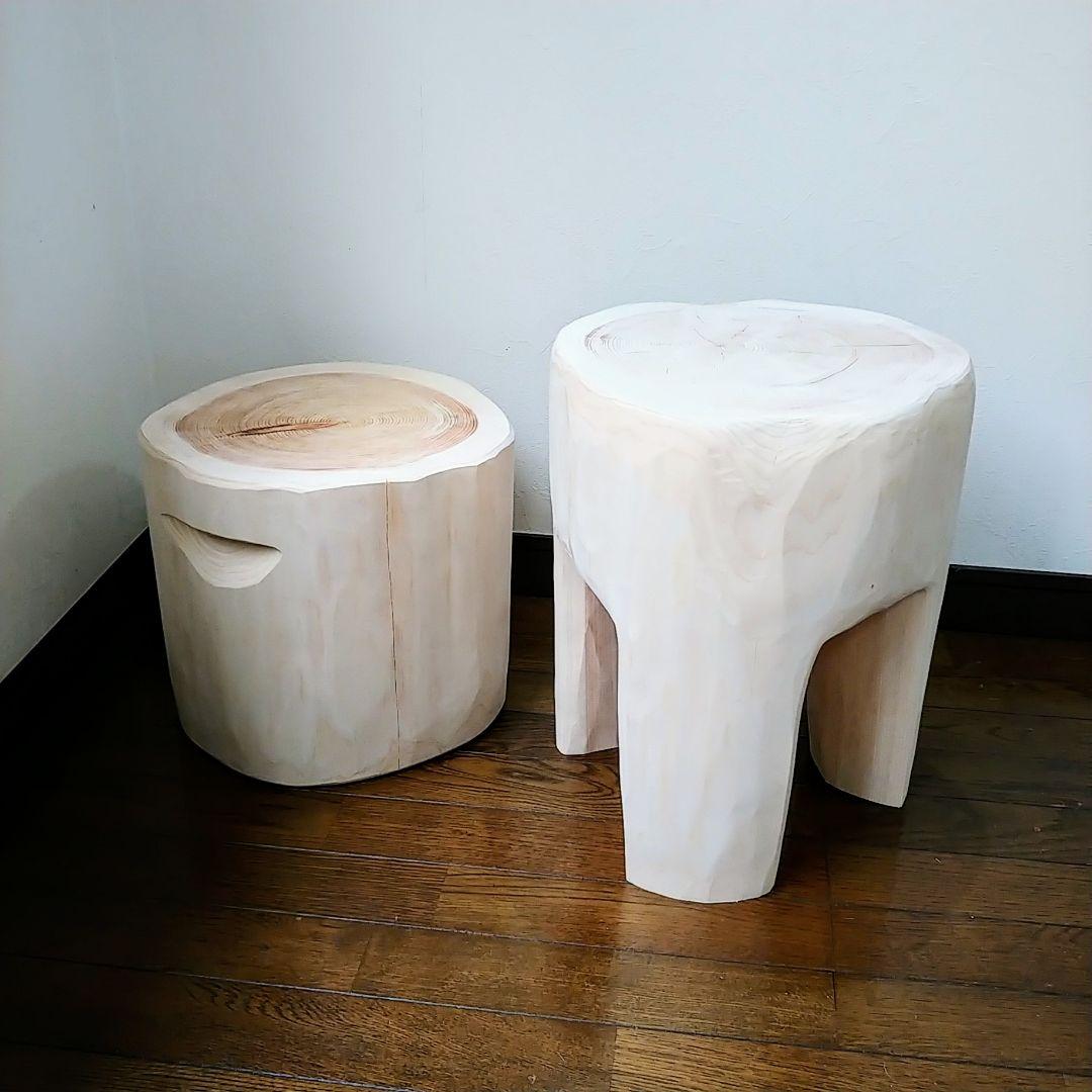 丸太スツール　丸太椅子　サイドテーブル ヒノキ