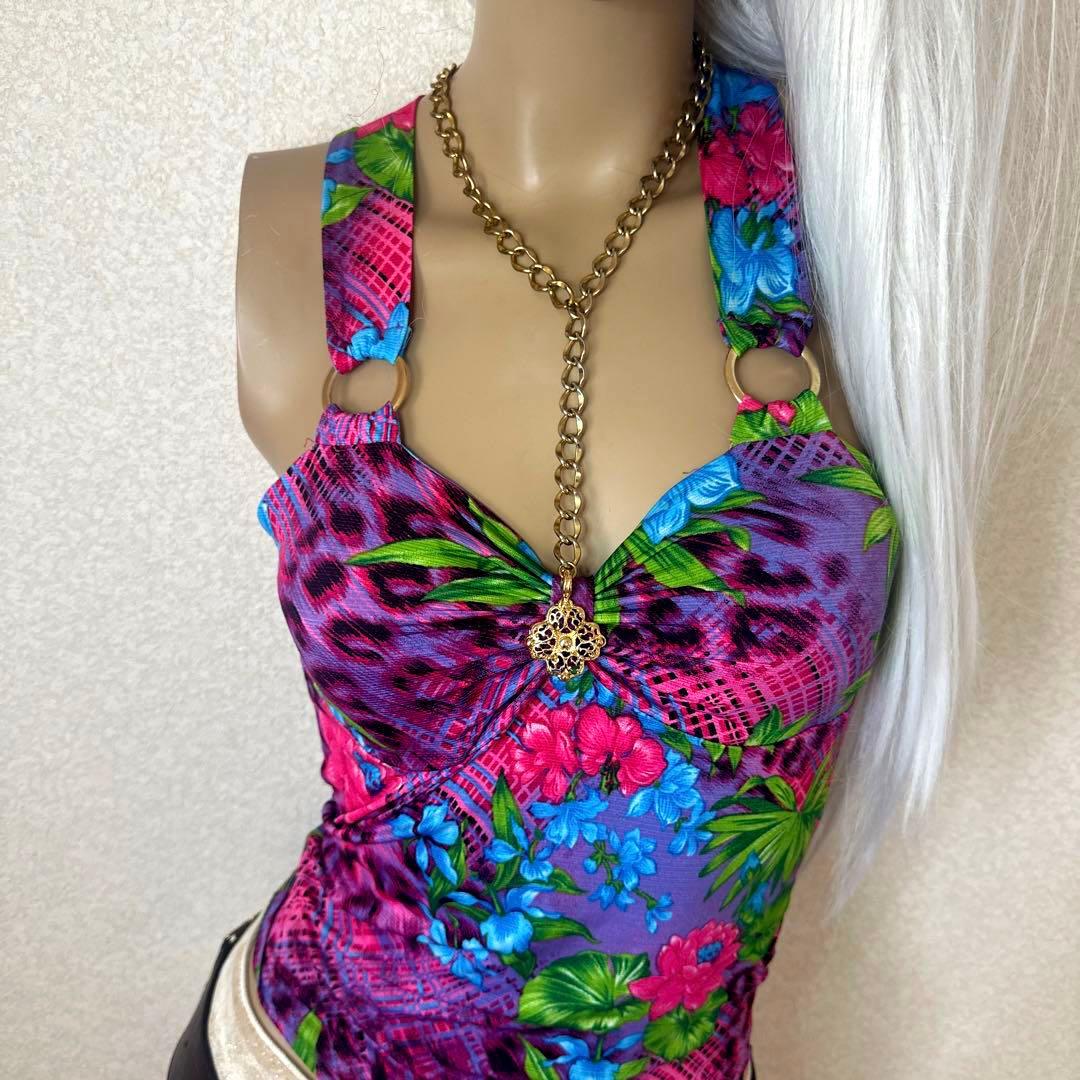 【AVIRA PINK】アビラピンク ヒョウ柄×花柄 背中がんあきキャミ