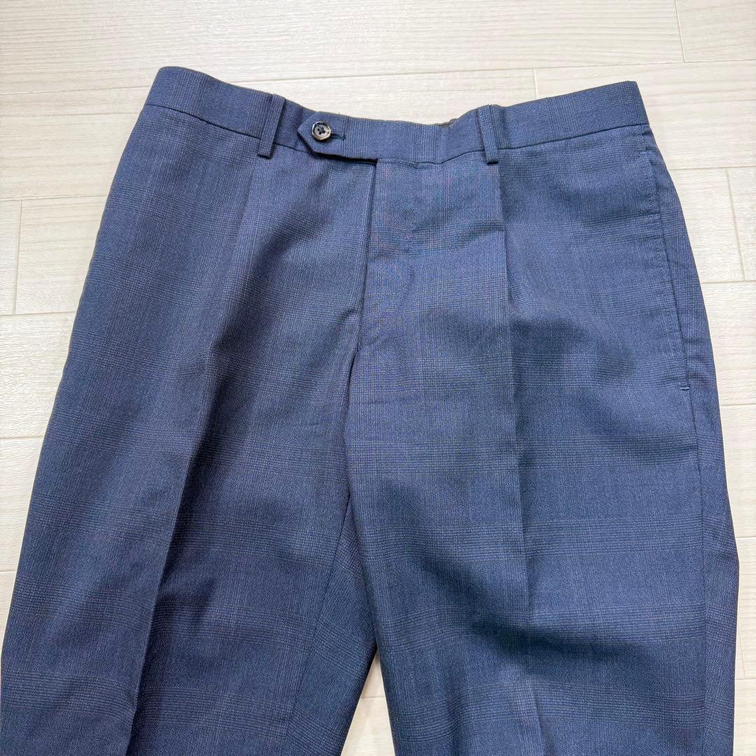 極美品 スーツセレクト 高級生地 ゼニア グレンチェック ネイビー スーツ M