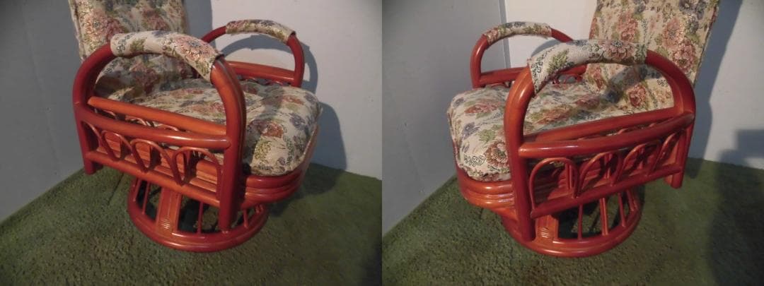 アウトレット【送料無料】高級ラタンギア式リクライニング回転座椅子【ミドルタイプ】