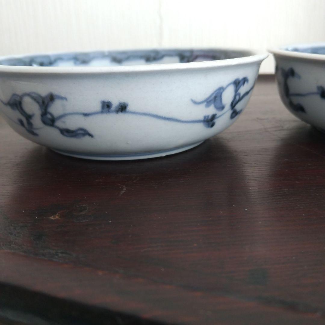 古伊万里 三平皿二点 染付手描き 唐子図柄 上手