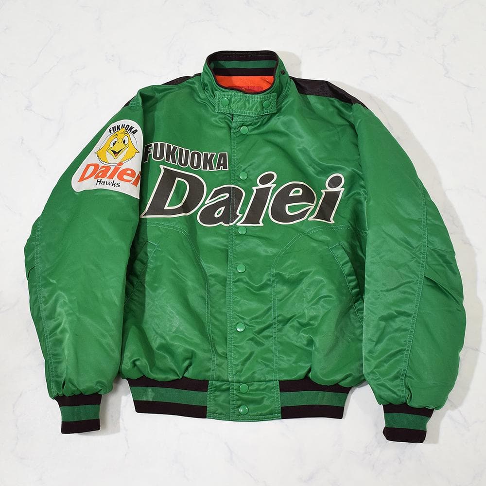 当時物 アシックス製 福岡ダイエーホークス グランドコート スタジャン 緑 L