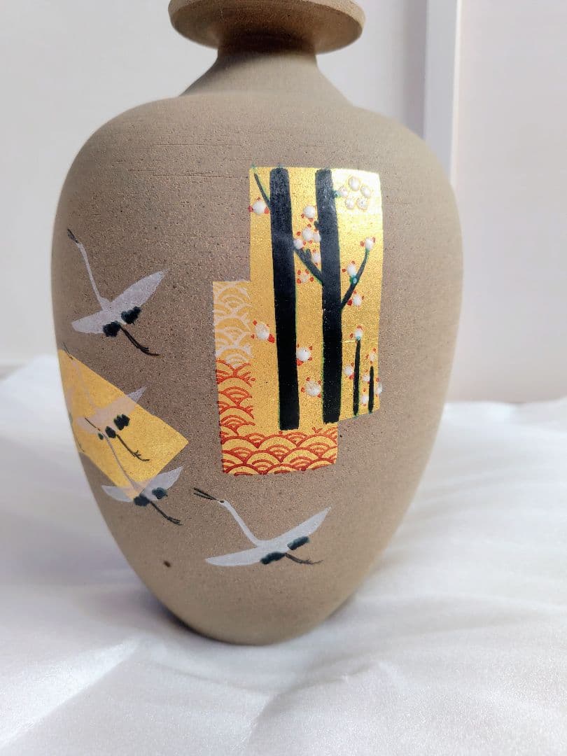 九谷焼　穂光　 陶器　つぼ型　花瓶　花器