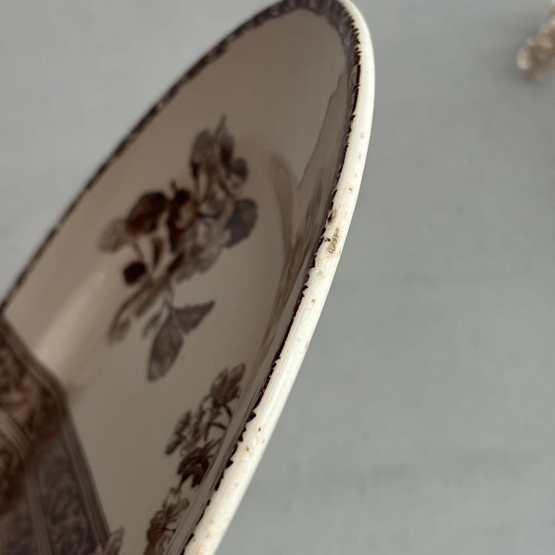 希少 大皿 フランス エミールブルジョワ セピア色のレースと花枝のプレート