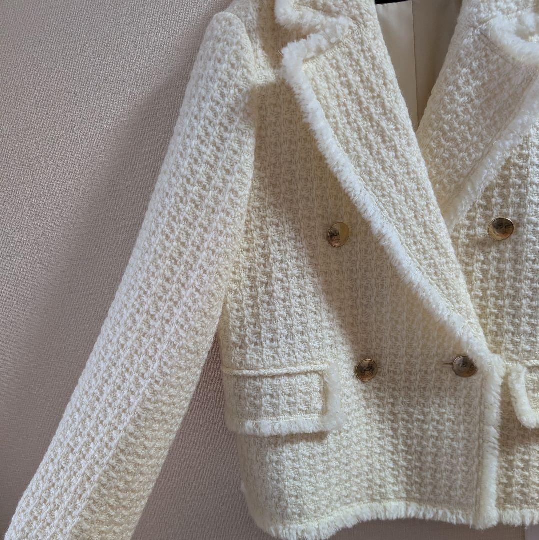 タグ付未使用◆ノーリーズ◆ツィードジャケット フリンジ セットアップ可 白