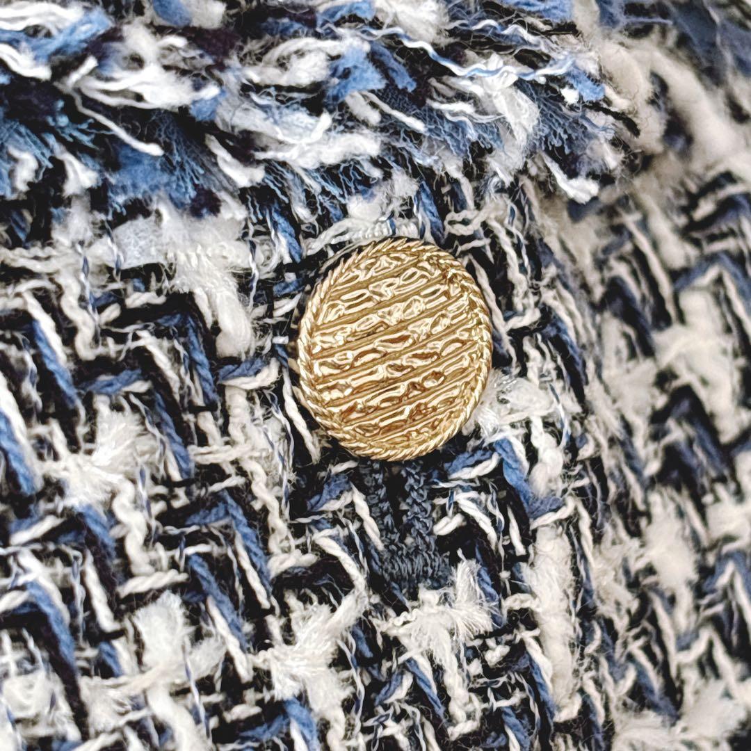 【1118】アナイ　ミックスツィードノーカラージャケット　フォーマル　濃紺　38