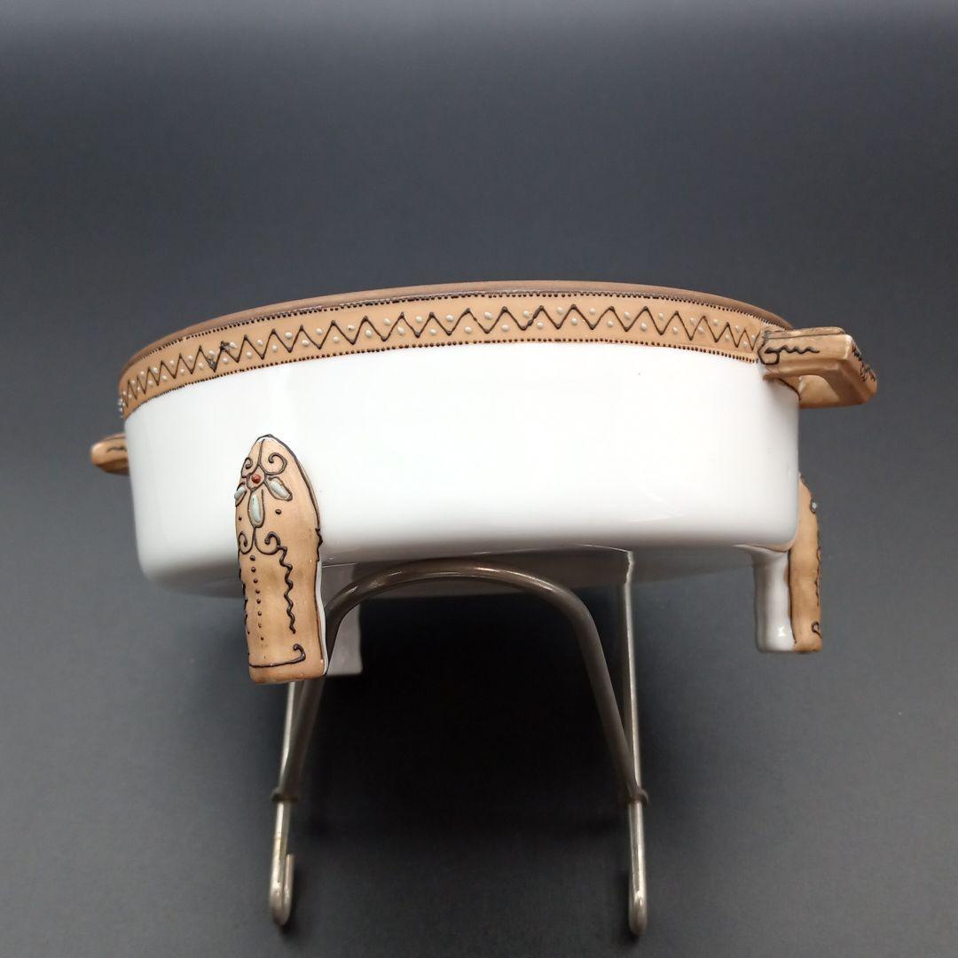 オールドノリタケ 三足 風景画 エナメル盛り ディッシュ メイプルリーフ