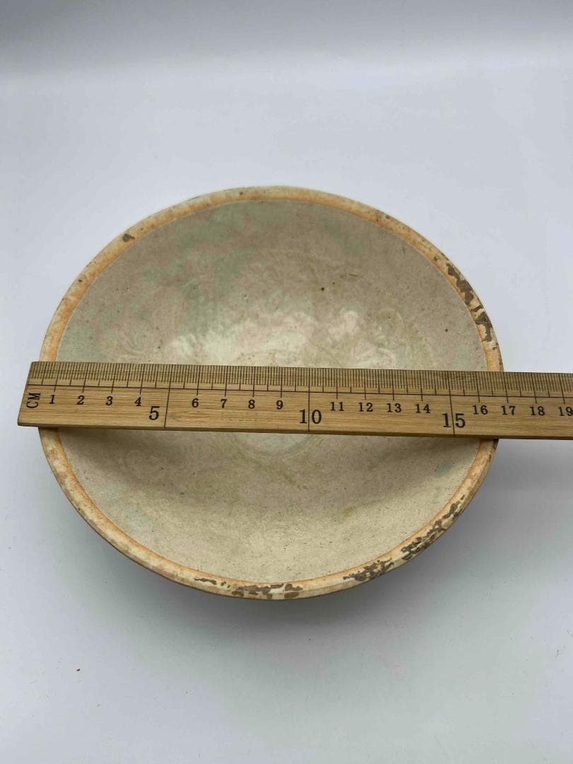 北宋時代　青白磁刻花卉文輪花盤 皿 華道　唐物　古賞物　時代物(F-114)