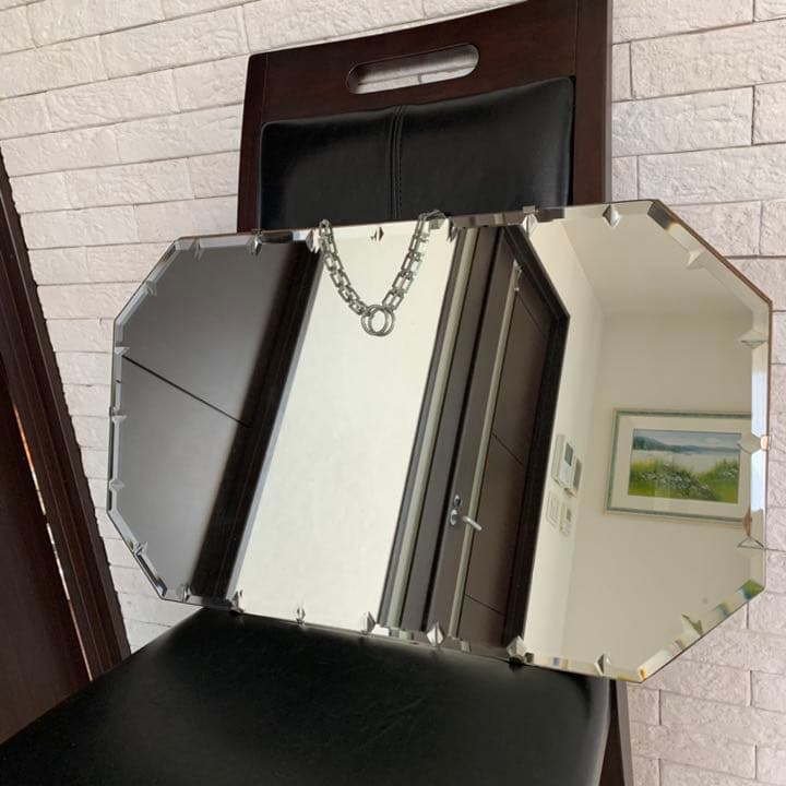 アンティーク 鏡　ミラー　オールドアンティーク　8角