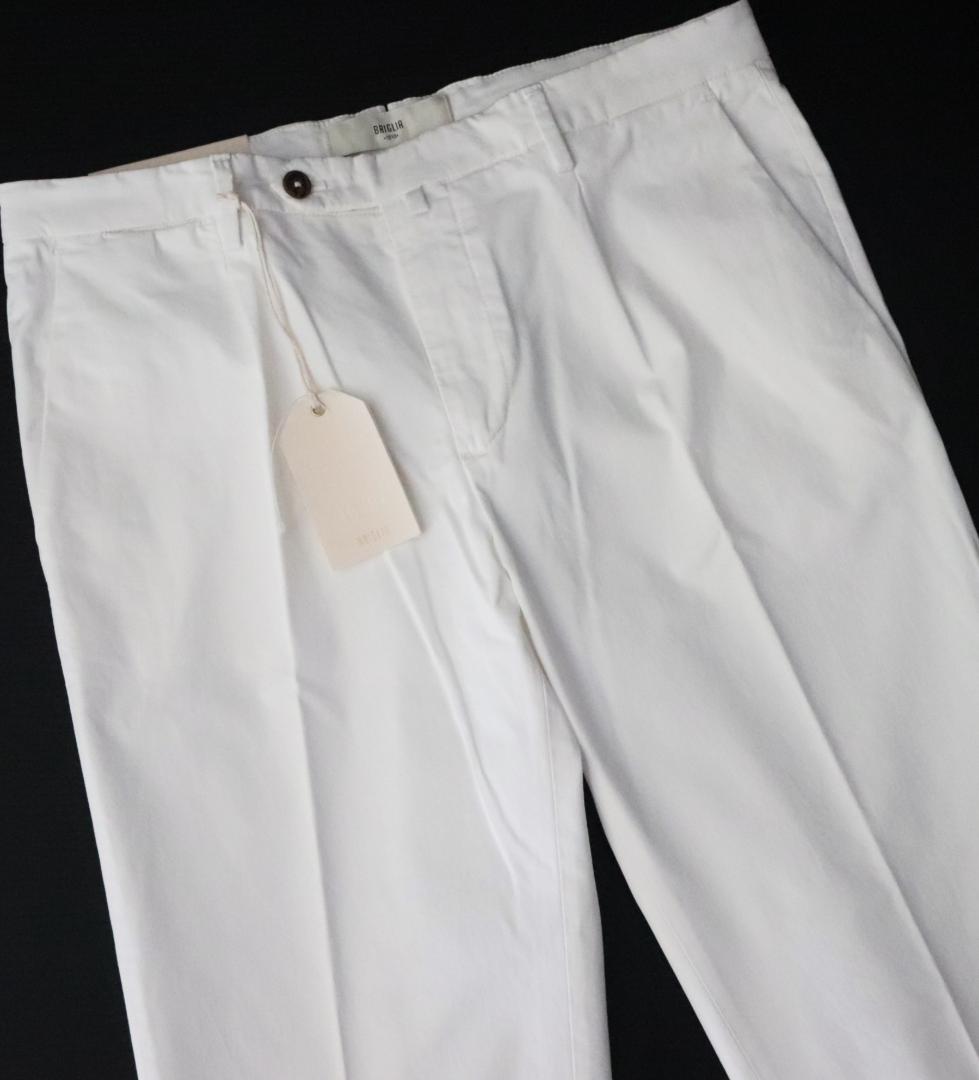 新品【ブリリア 1949】 秋冬コットンストレッチ 1プリーツパンツ 白 48