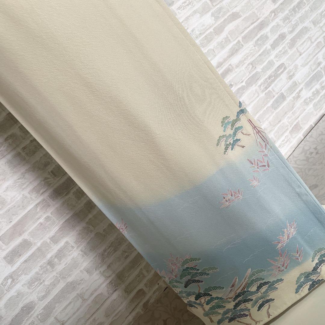 訪問着　フルセット　友禅　入江　松　海　着物　Q5