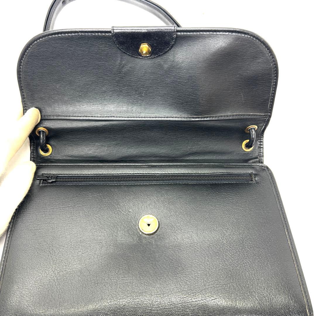 【美品】ディオール ハンドバッグ ゴールド金具 シボレザー ブラック