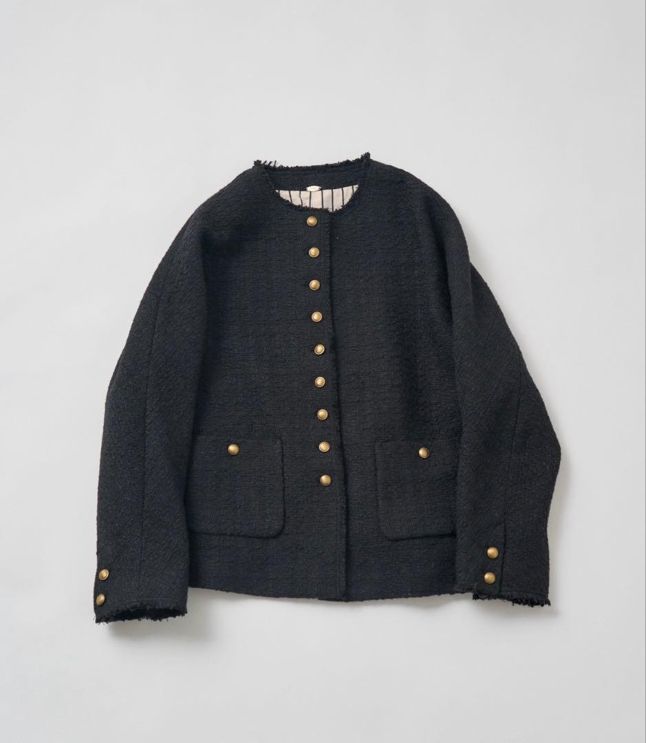 PUAL CE CIN ノーカラージャケット ブラック