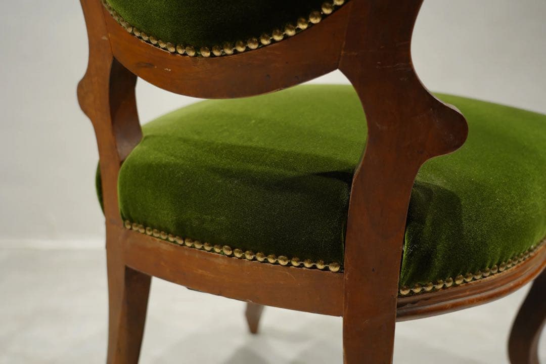 フランスアンティーク　サロンチェア　ベルベット　グリーン　1800年代