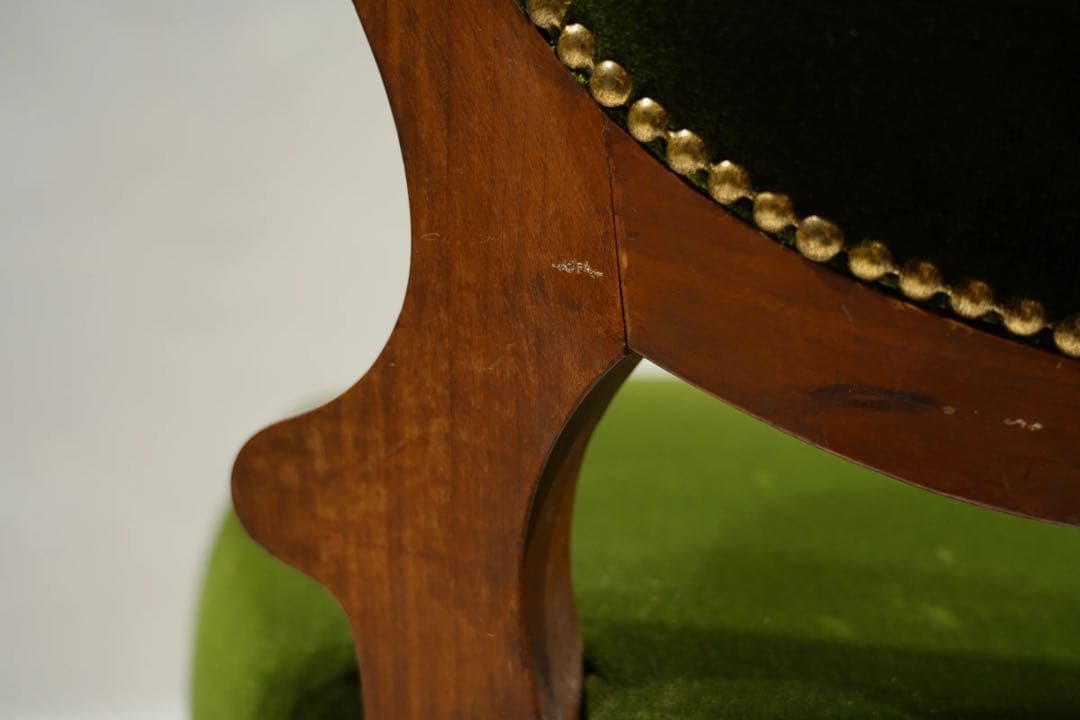 フランスアンティーク　サロンチェア　ベルベット　グリーン　1800年代