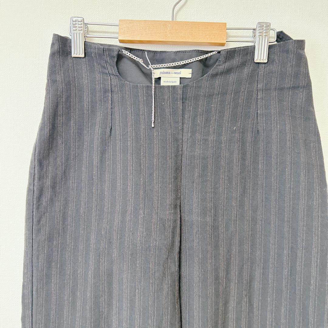 パロマウール ストレートパンツ ネイビー ストライプ S ストラップ付き