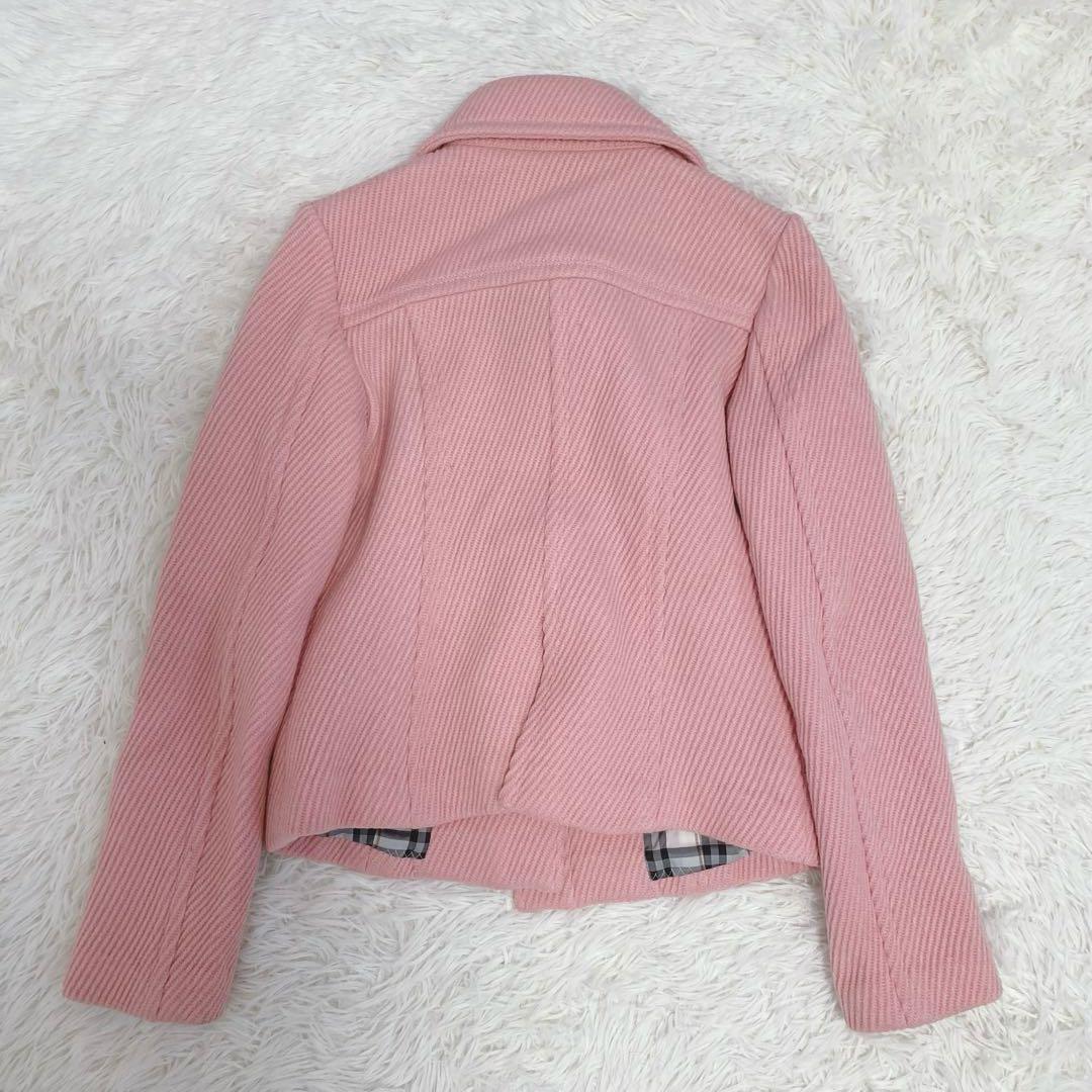 バーバリーブルーレーベル ショート丈ウールコート トグル ピンク ノバチェック