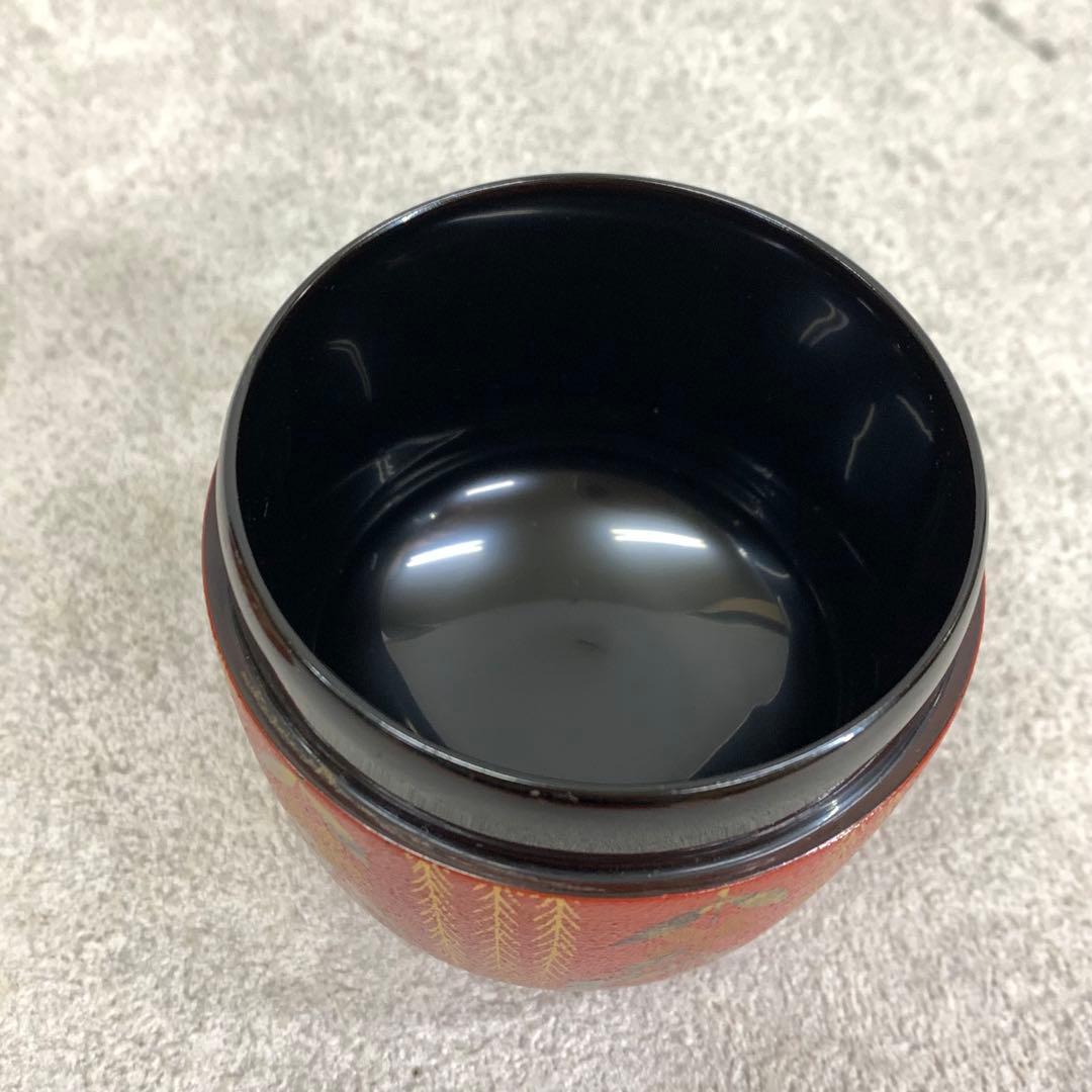 中棗 中村湖彩 しだれ桜 共箱 叩塗 蒔絵 赤 春 金 茶道具 茶の湯 B-8