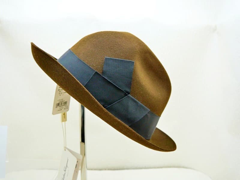 ★未使用　サルバトーレフェラガモ　ボルサリーノタイプ　ハット　茶　ラビットファー