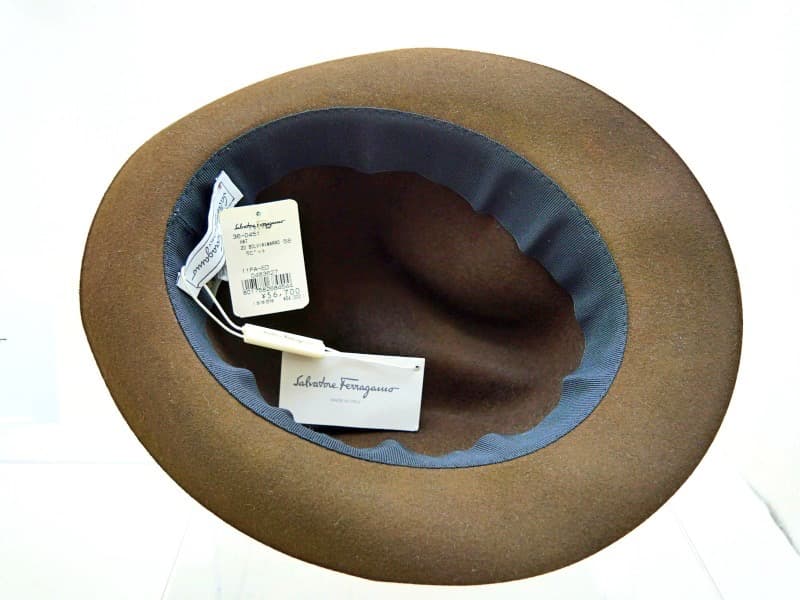 ★未使用　サルバトーレフェラガモ　ボルサリーノタイプ　ハット　茶　ラビットファー