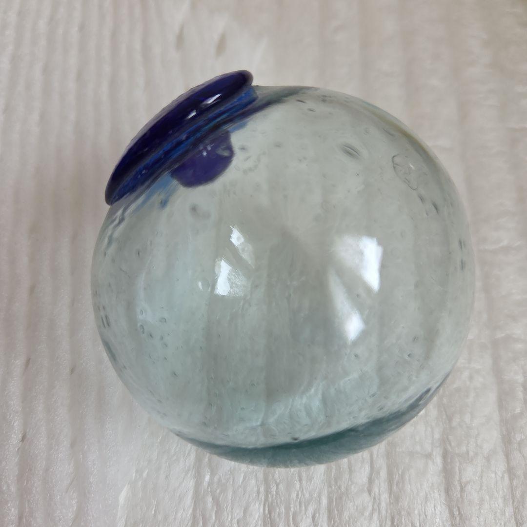 ガラス浮き玉 緑 黄茶色 ☆缶 青ボタン