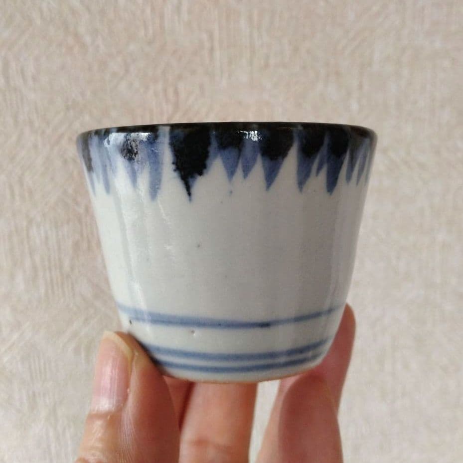 古伊万里染付雨降り文猪口江戸時代