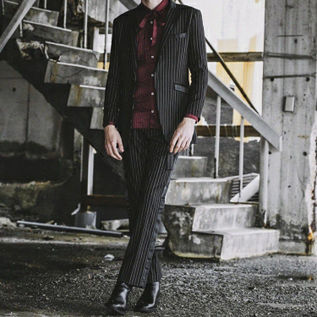 美品■NO ID. BLACK セットアップ ブラック×ストライプ