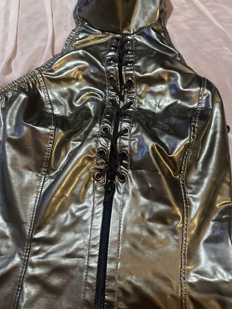 アフィックスパラパラ　PVC エナメル　ボンデージ　メタリックシルバー　ドレス