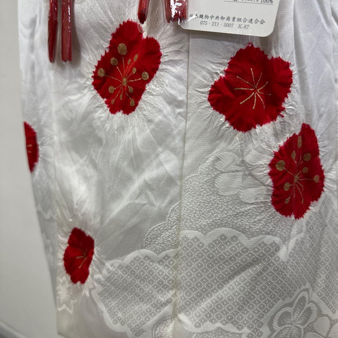 新品 正絹 被布 単品 白地 輪出し 赤 絞り 七五三 2918