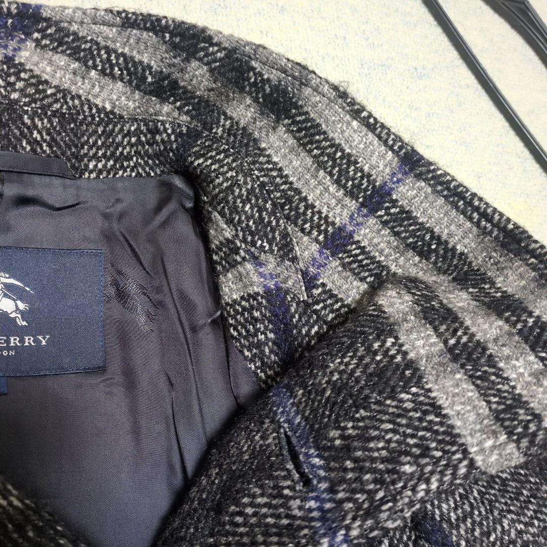 バーバリーロンドン モヘヤ混 ウールコート ノバチェック シャドーホース 44