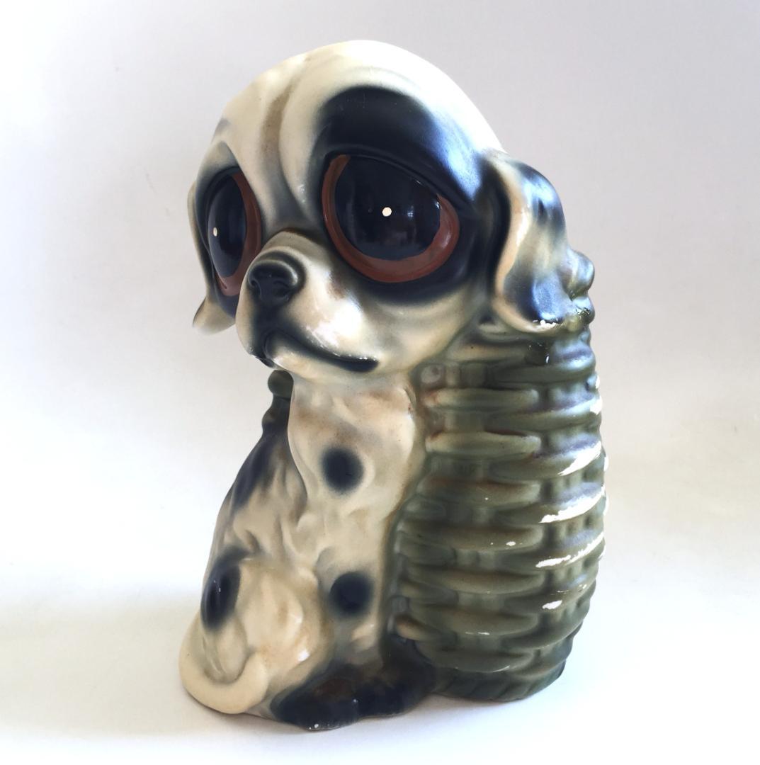 ビンテージEnesco製 Big eye Dogペン立て 陶器 犬 フィギュリン
