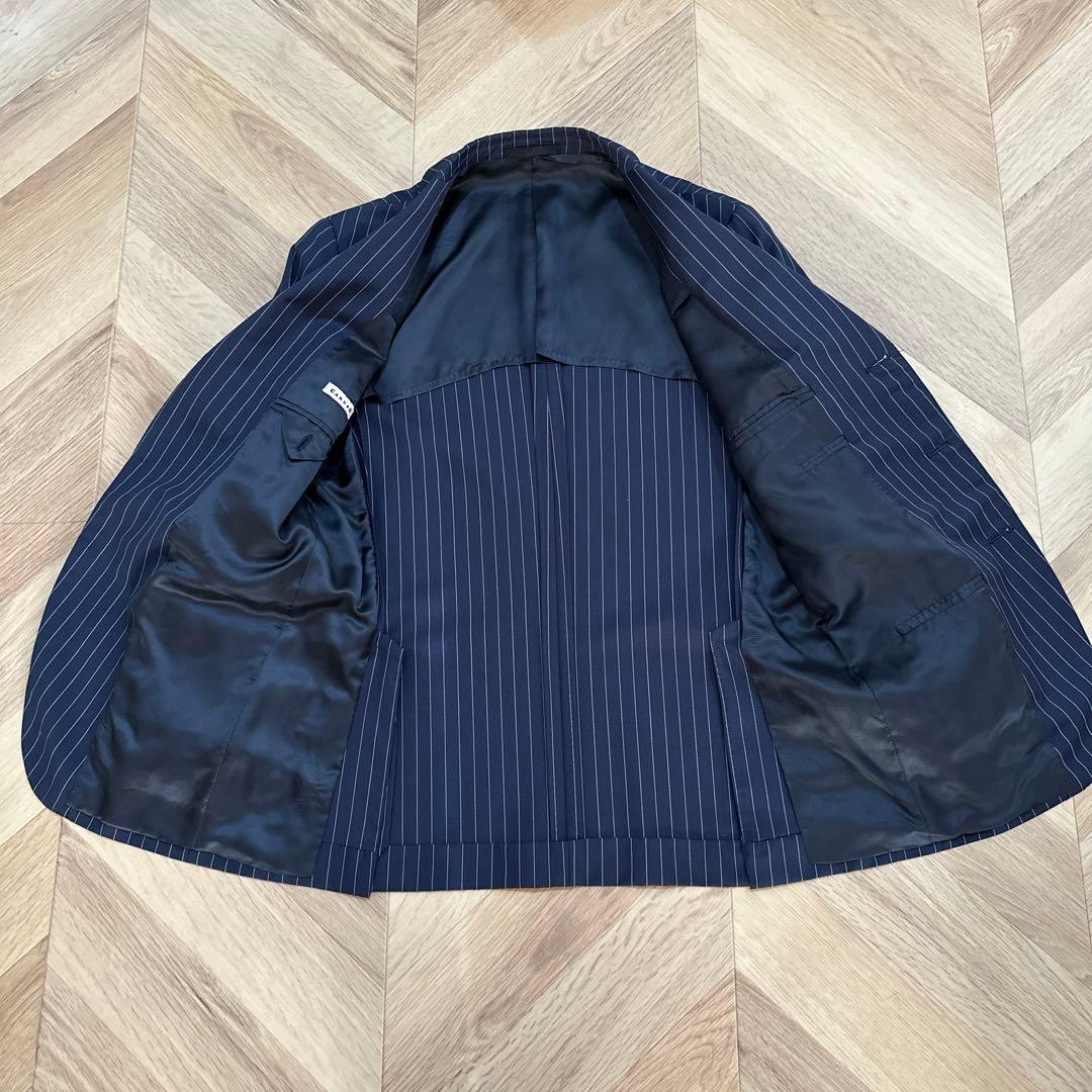 CARUSO カルーゾ　ウールモヘアストライプ　スーツ　ブルー　48サイズ