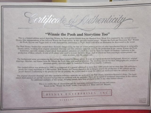 n*す様 【OL979/14】ディズニー　くまのプーさん　1998年セル画　50