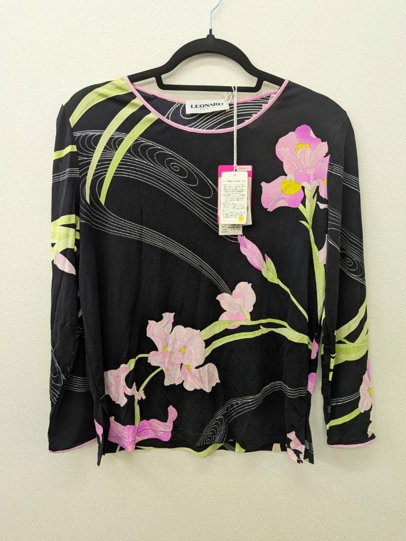 【未使用】 LEONARD レオナール ブラック 花柄 カットソー 40