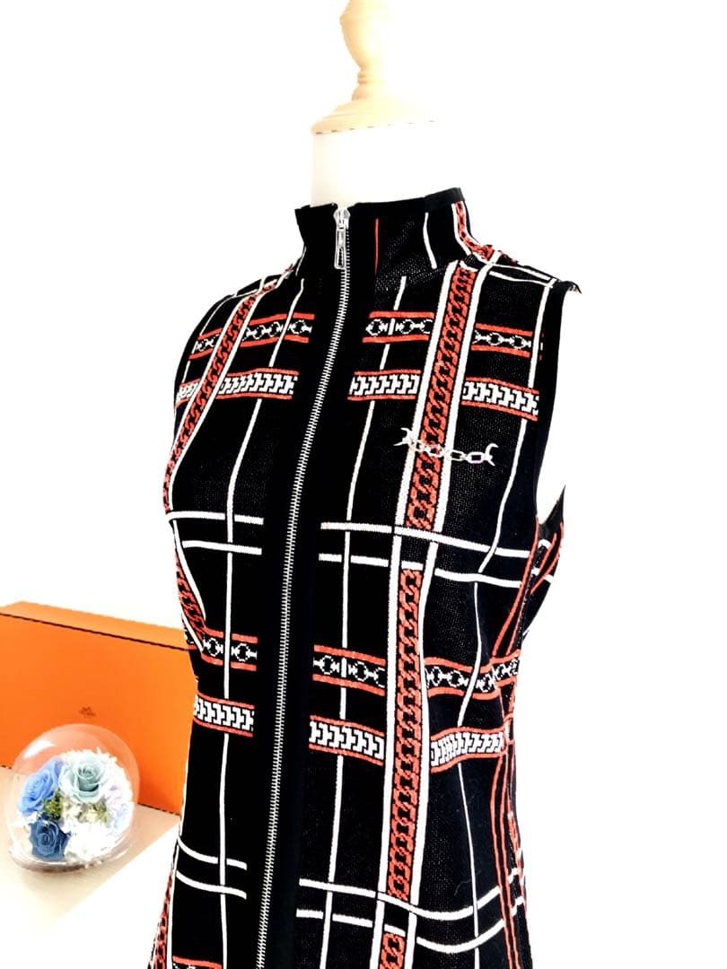 新品 HERMES タータンチェック柄 ジップアップ　ジレ　アウター　ワンピース
