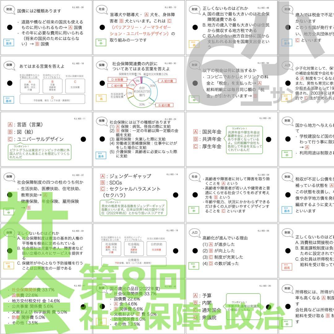 中学受験 暗記カード【6年上 社会・理科 1-8回】予習シリーズ 組分け